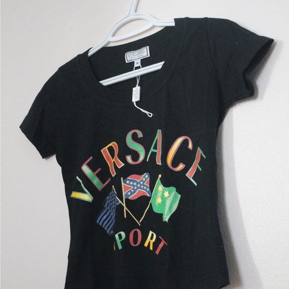 ⛵️NWT Vintage '90s Deadstock Versace Sport Logo Cropped T-Shirt - Picture 7 of 14
